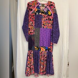 Shepherds Australia Colorful Long Sleeve Patchwork Dress  cottagecore farm Large